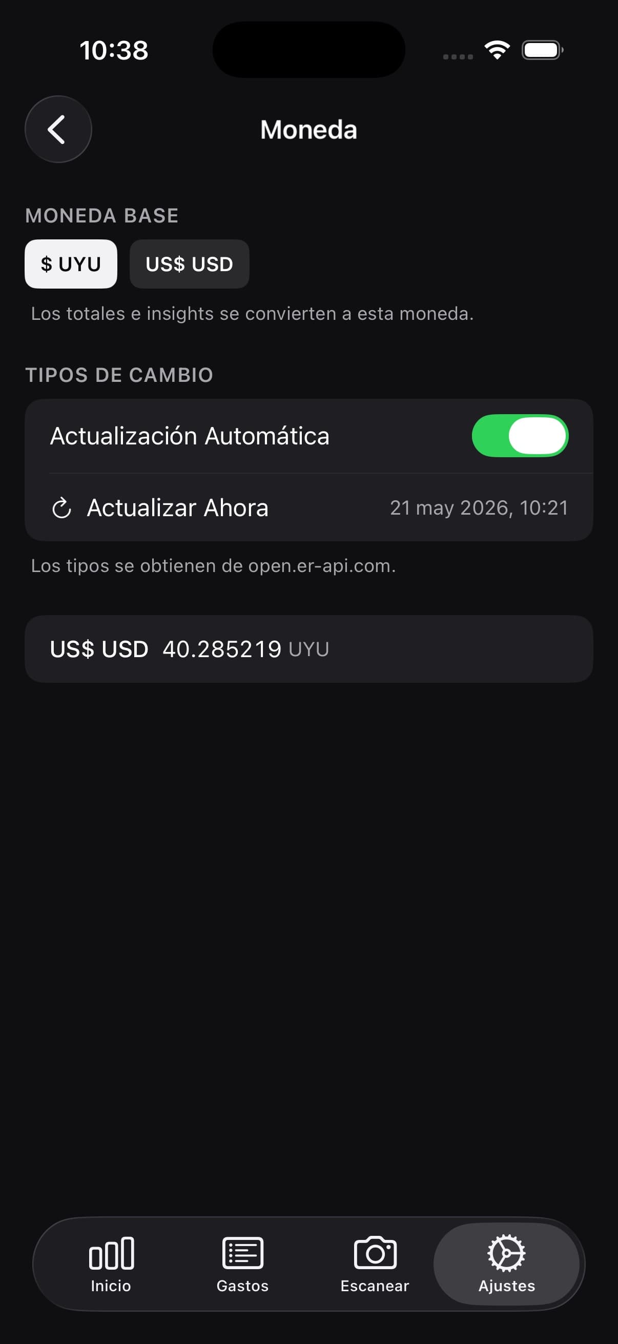 Dashboard multi-moneda